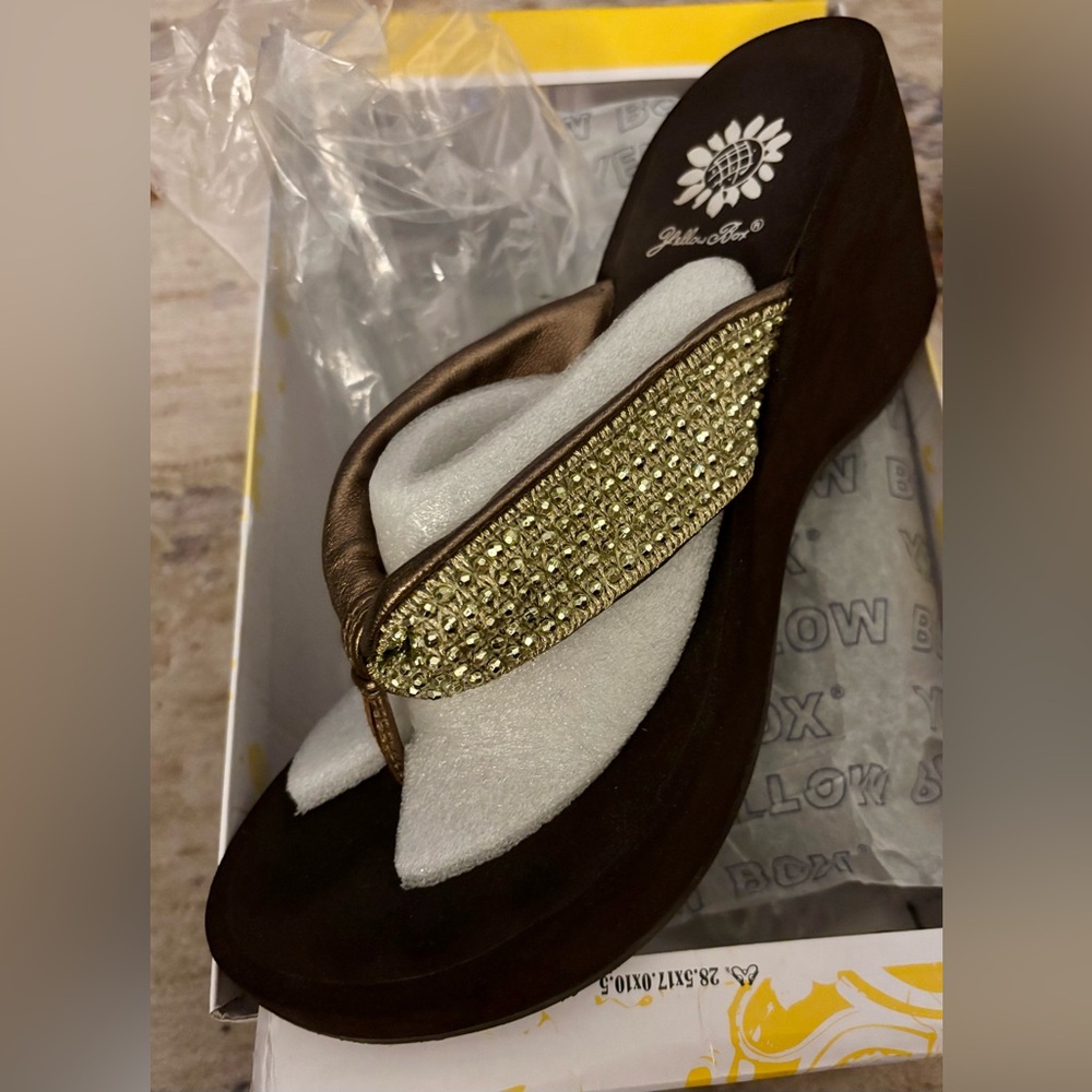 NIB! Yellow Box “Puffy Bronze” Wedge Heel Sandals